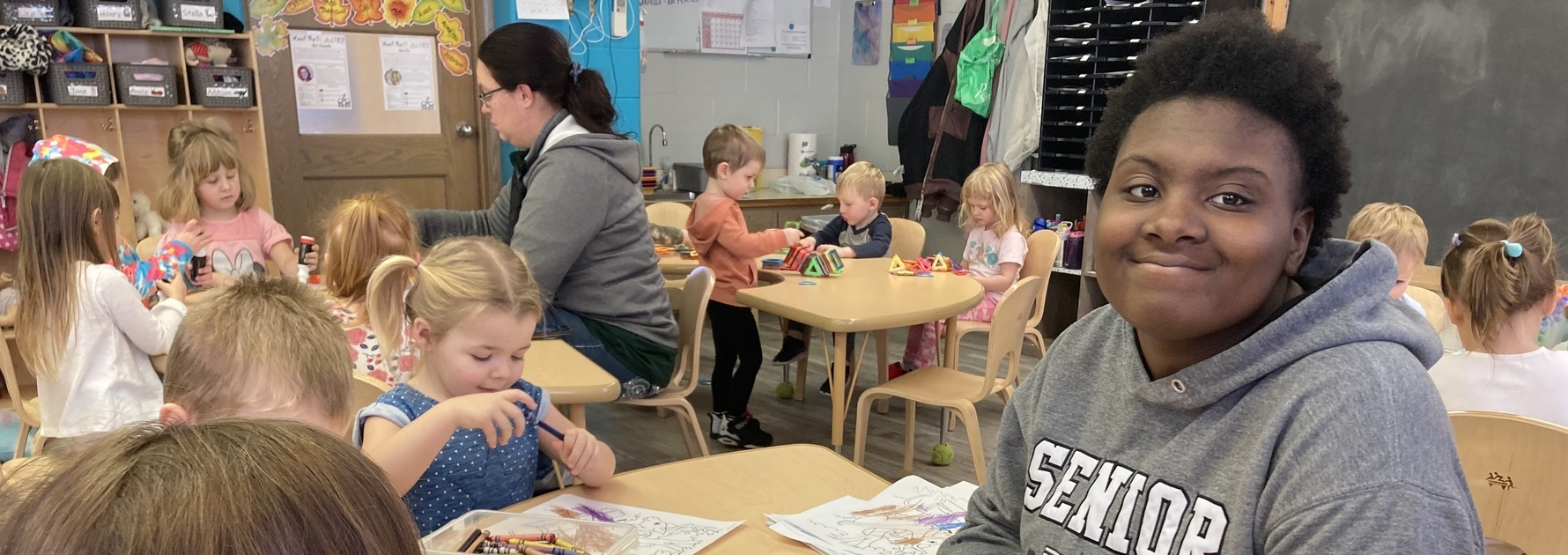 A Transition Student helping out in an Elementary Classroom