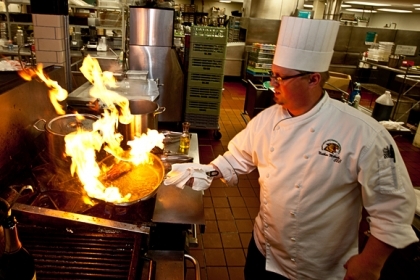 A flambé being demonstrated