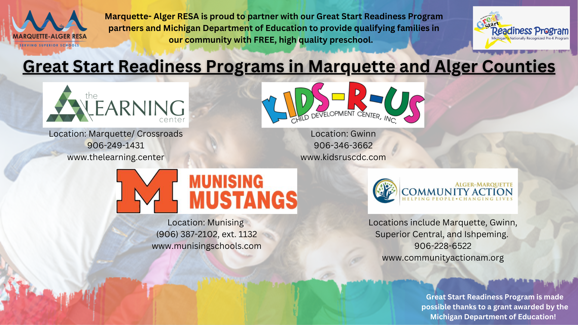 Great Start Readiness Programs in Marquette and Alger Counties
