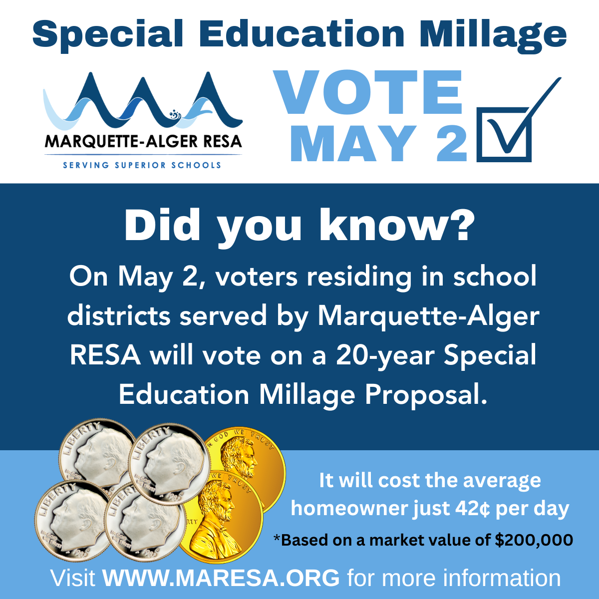 Did you Know? May 2, Marquette & Alger counties will vote on a 20-year special education millage proposal.